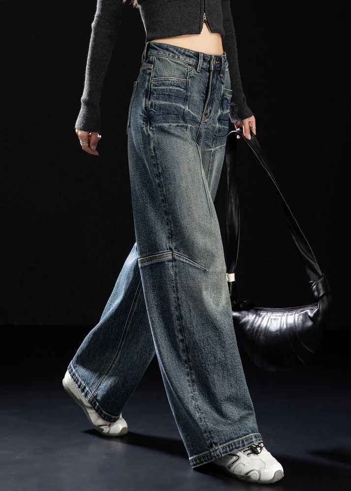 DIY Navy Oversized Patchwork Denim Wide Leg Pants Spring - Image 4