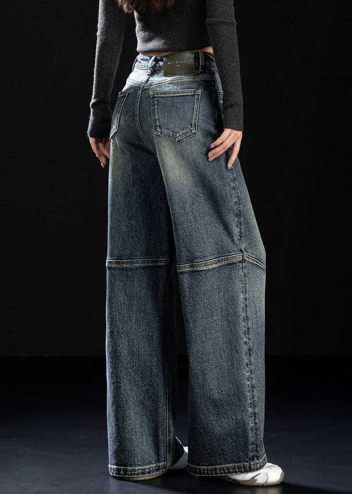 DIY Navy Oversized Patchwork Denim Wide Leg Pants Spring - Image 5
