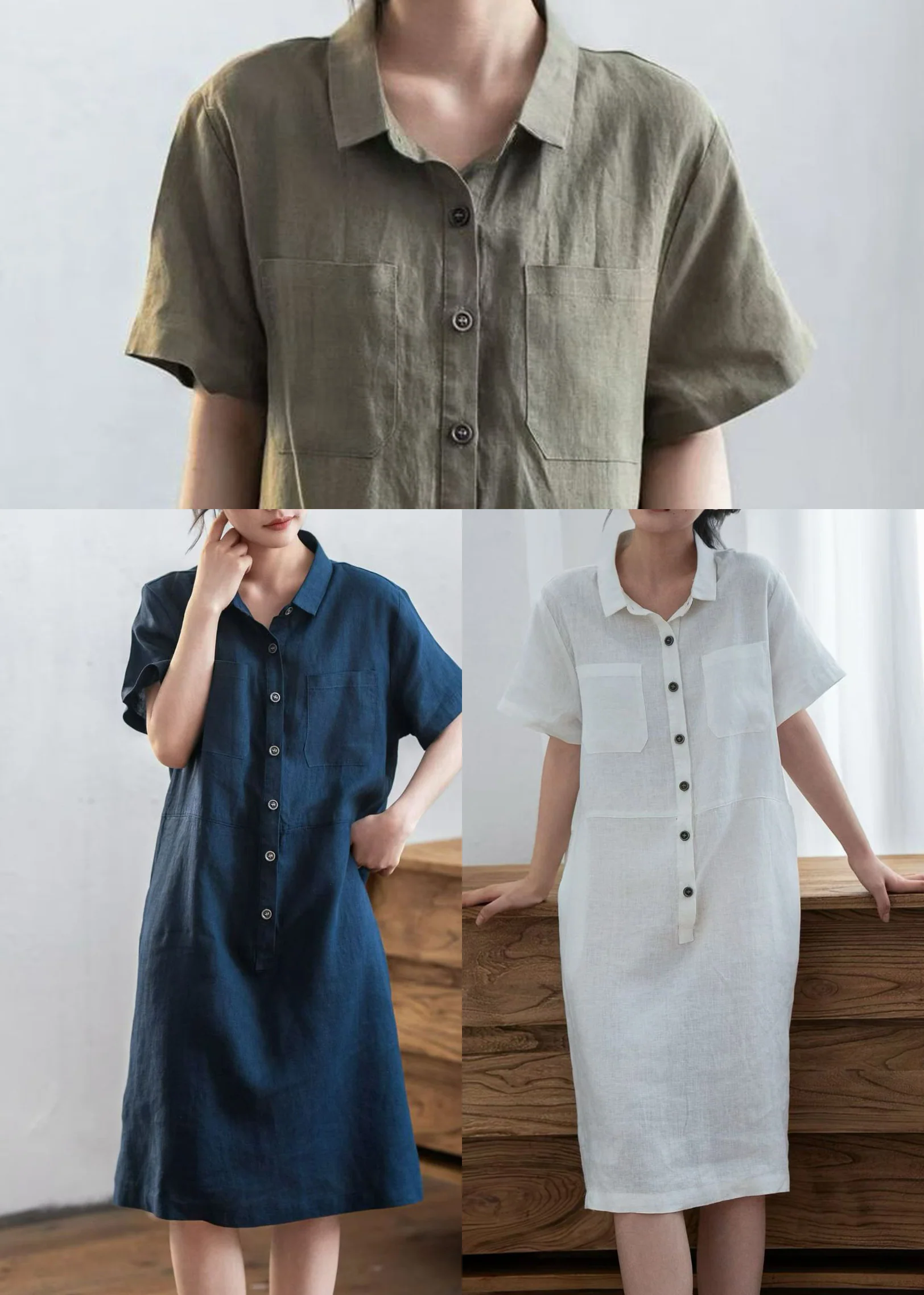 DIY Navy Oversized Pockets Linen Maxi Dresses Summer - Image 5