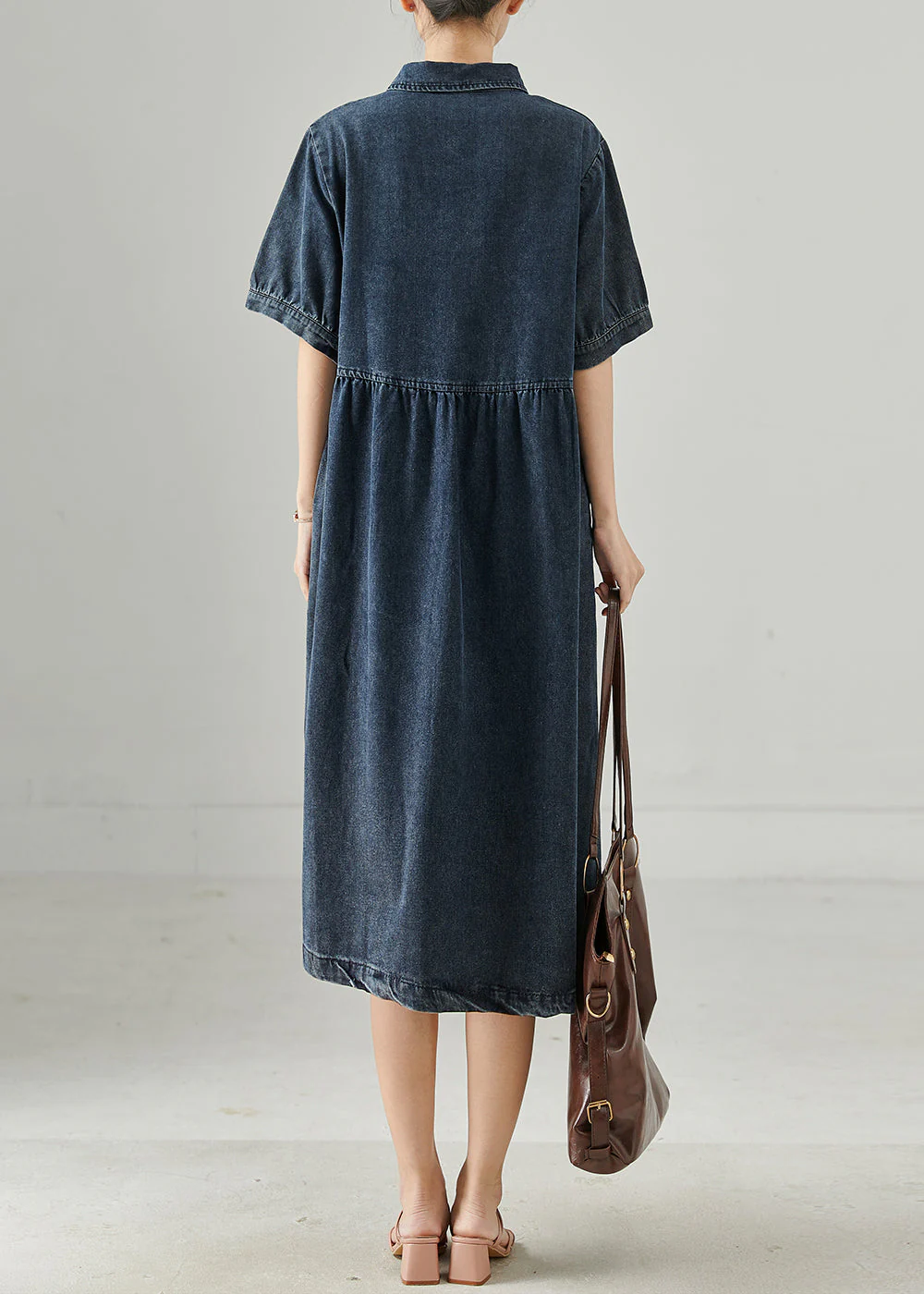 DIY Navy Peter Pan Collar Patchwork Denim Holiday Dress Summer - Image 4