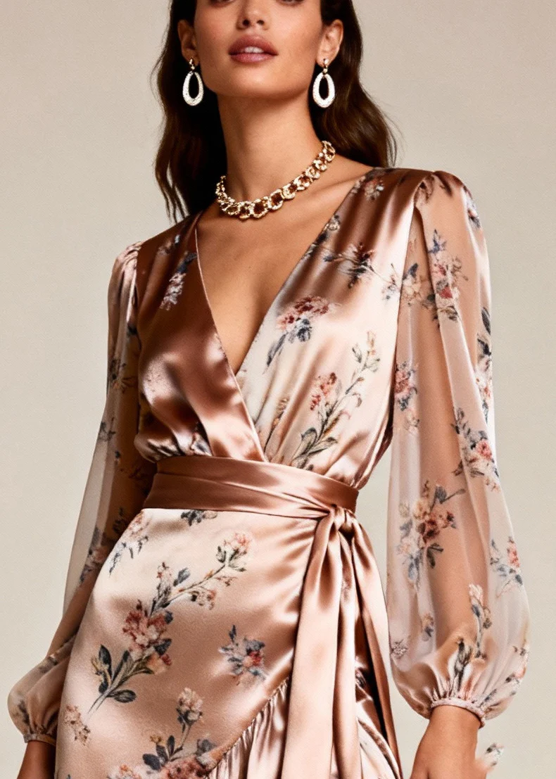 DIY Nude Asymmetrical Print Silk Vacation Dresses Summer - Image 2