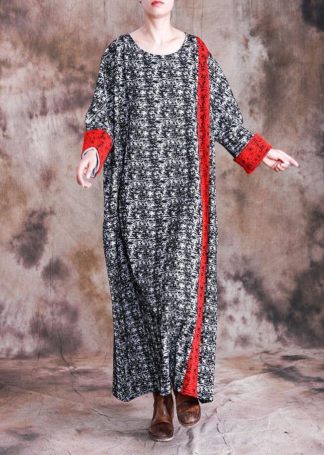 DIY o neck long sleeve quilting clothes Fabrics black print cotton robes Dresses fall - Image 2