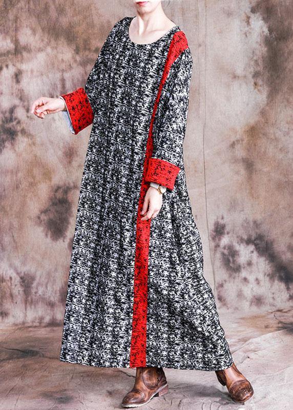 DIY o neck long sleeve quilting clothes Fabrics black print cotton robes Dresses fall - Image 3