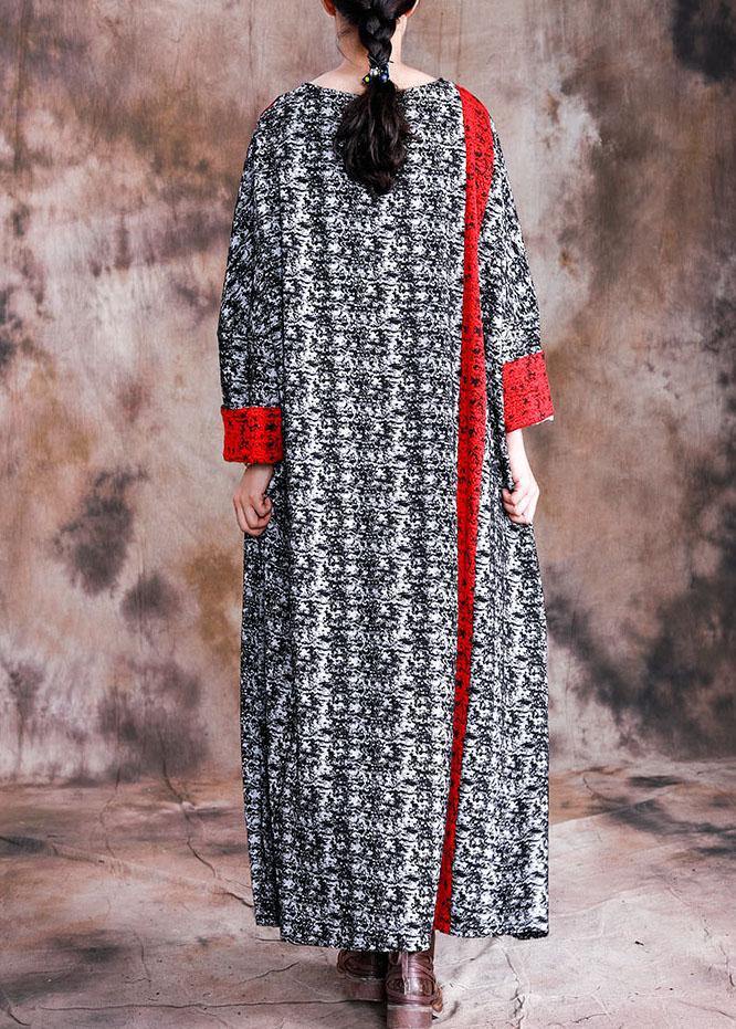 DIY o neck long sleeve quilting clothes Fabrics black print cotton robes Dresses fall - Image 4