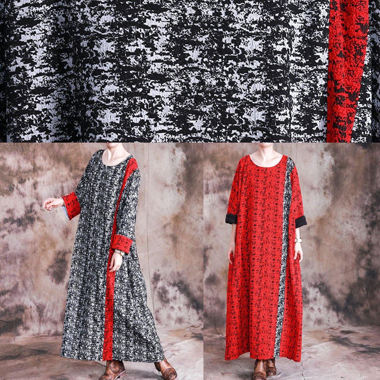 DIY o neck long sleeve quilting clothes Fabrics black print cotton robes Dresses fall - Image 5
