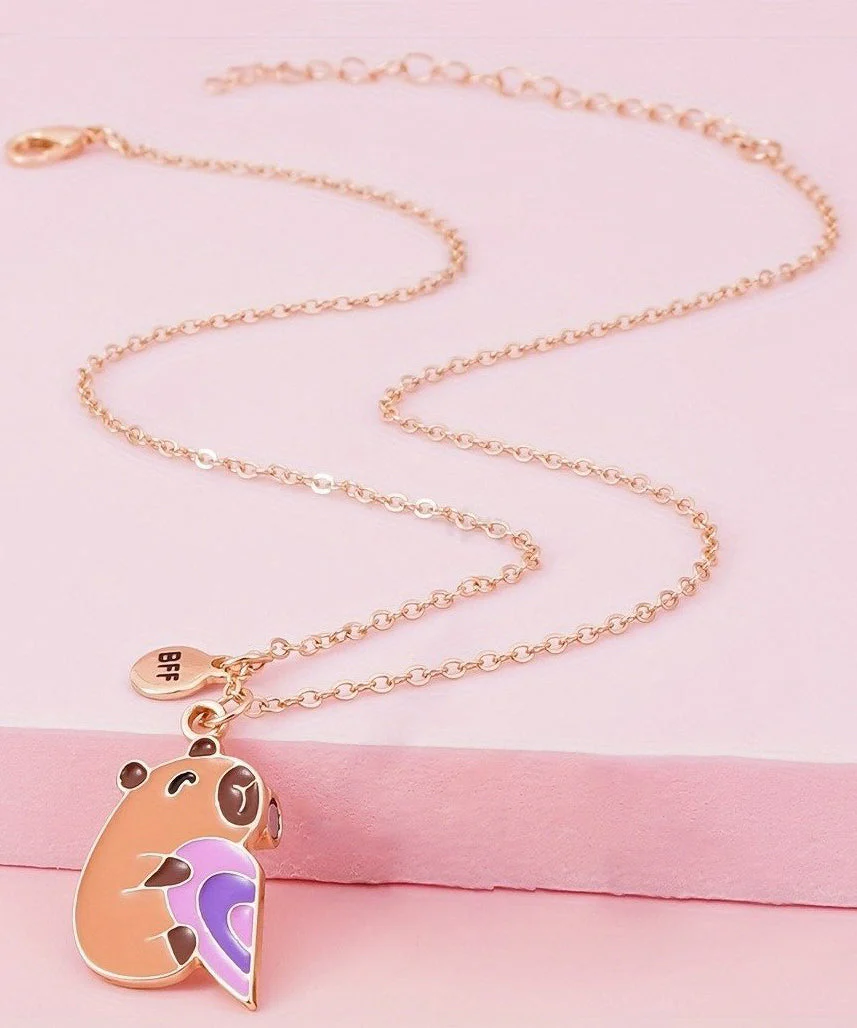 DIY Orange Stainless Steel Alloy Capybara Love Patchwork Best Friend Set Pendant Necklace - Image 5