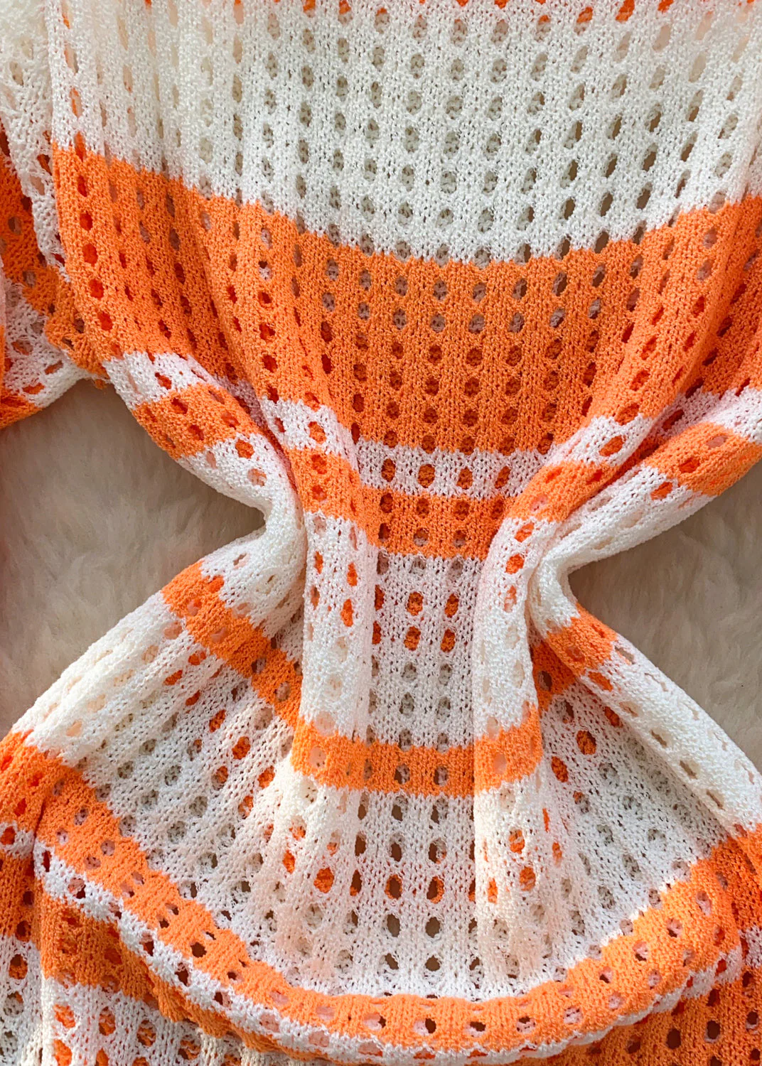 Diy Orange Striped Hollow Out Knit Mini Dress Summer - Image 5