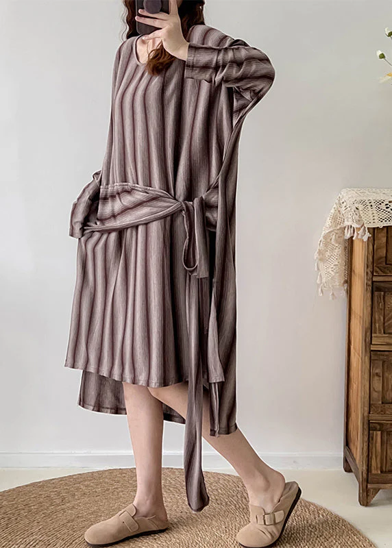 Diy Oversized Striped Tie Waist Cotton Maxi Dress Summer - Image 4