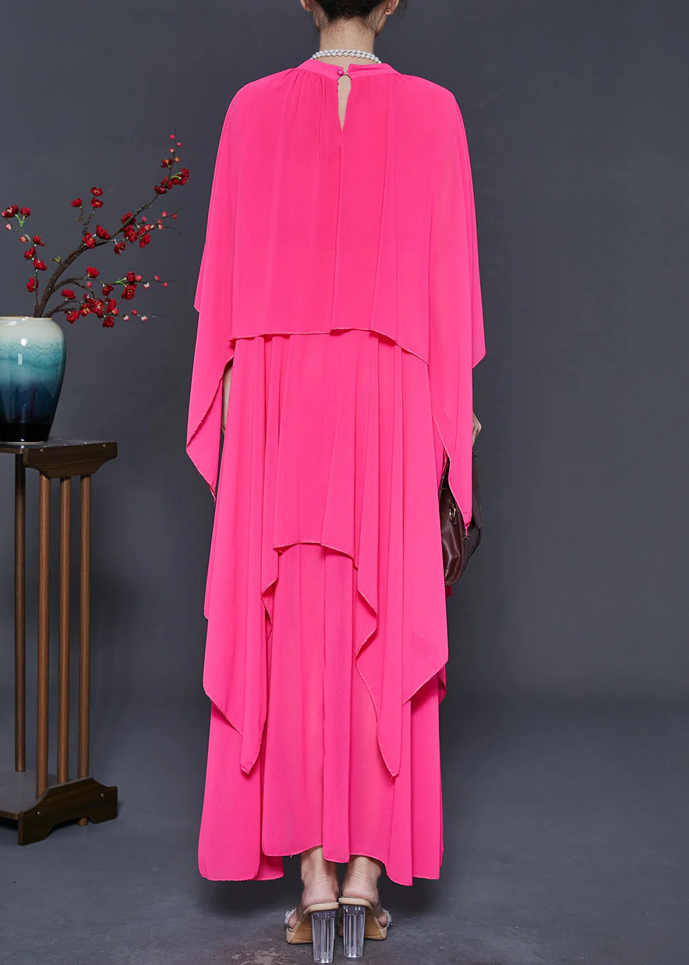 DIY Pink Asymmetrical Design Chiffon Maxi Dresses Summer - Image 4