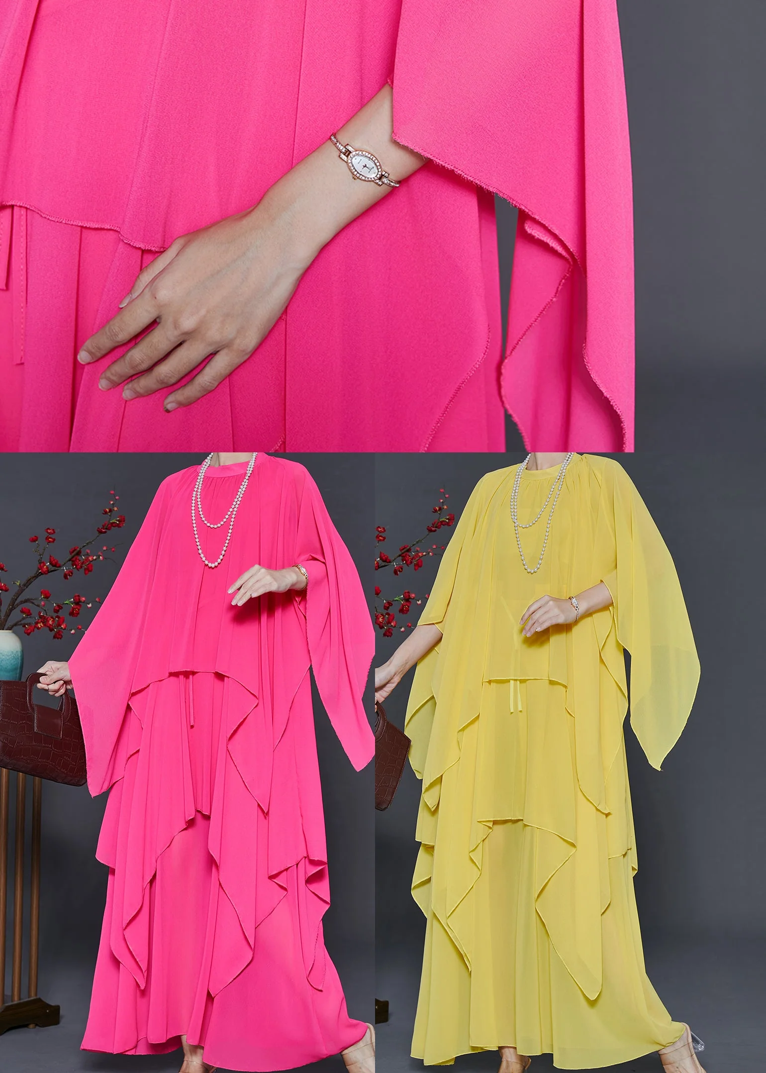 DIY Pink Asymmetrical Design Chiffon Maxi Dresses Summer - Image 5