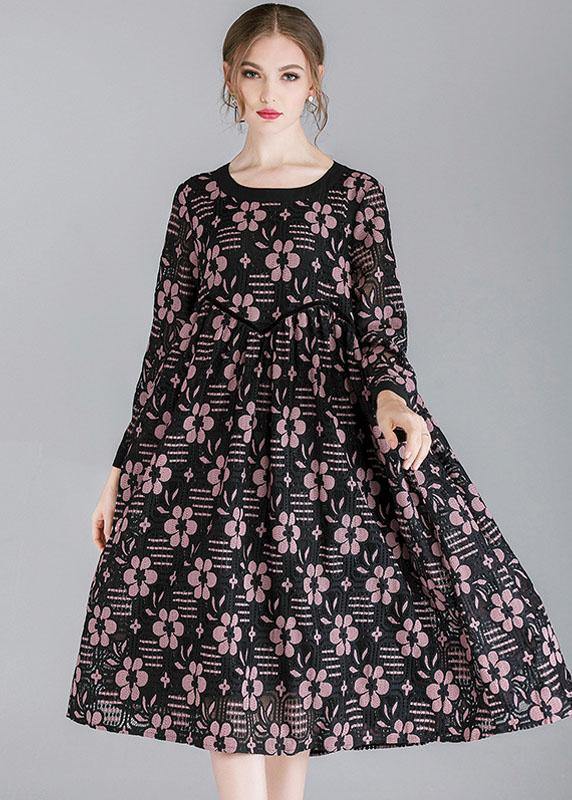 DIY Pink Fashion Lace Spring Sundress Long Sleeve