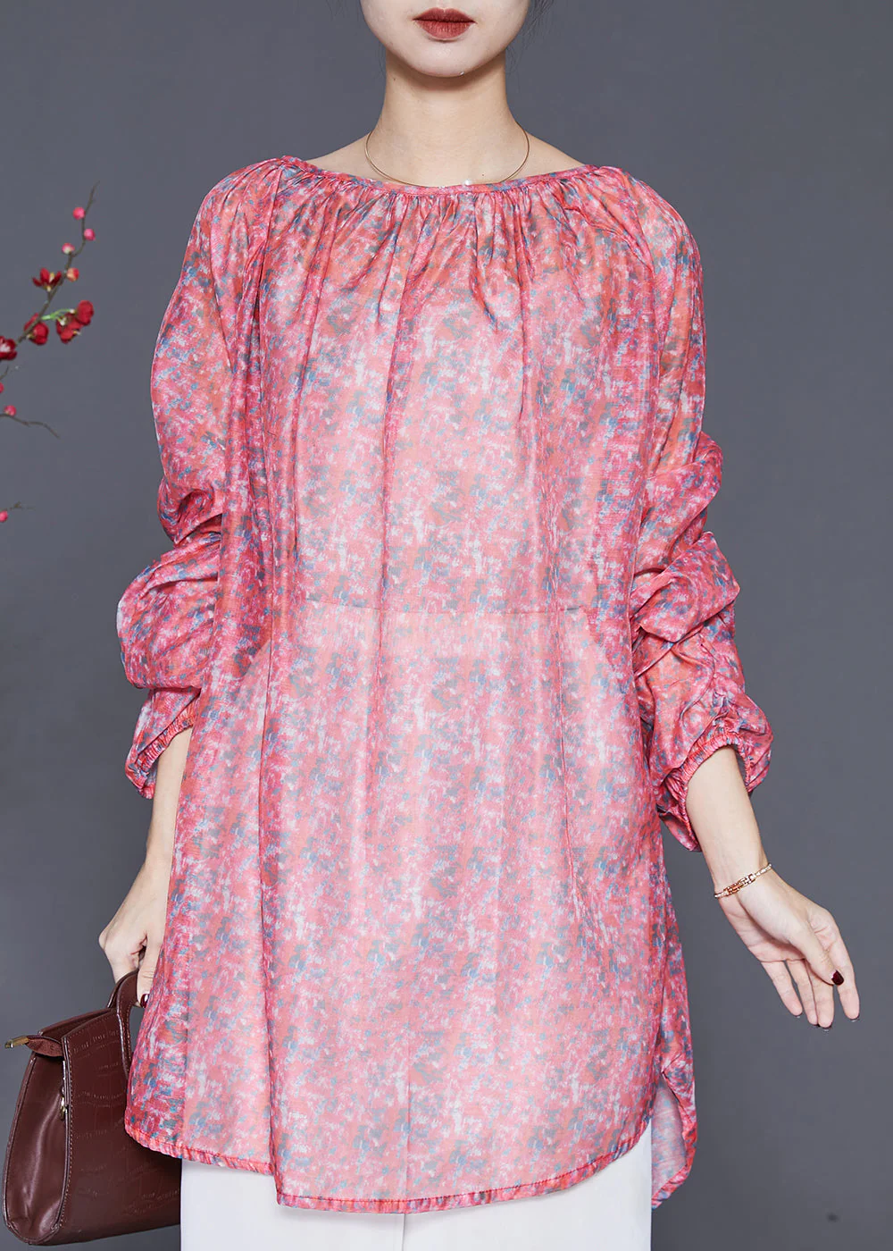Diy Pink Oversized Print Linen Holiday Dress Spring - Image 2