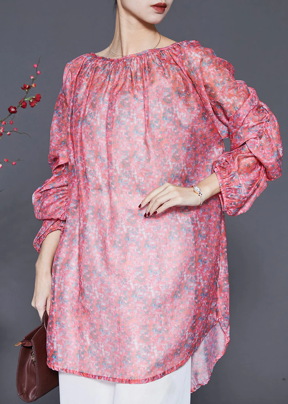 Diy Pink Oversized Print Linen Holiday Dress Spring - Image 3