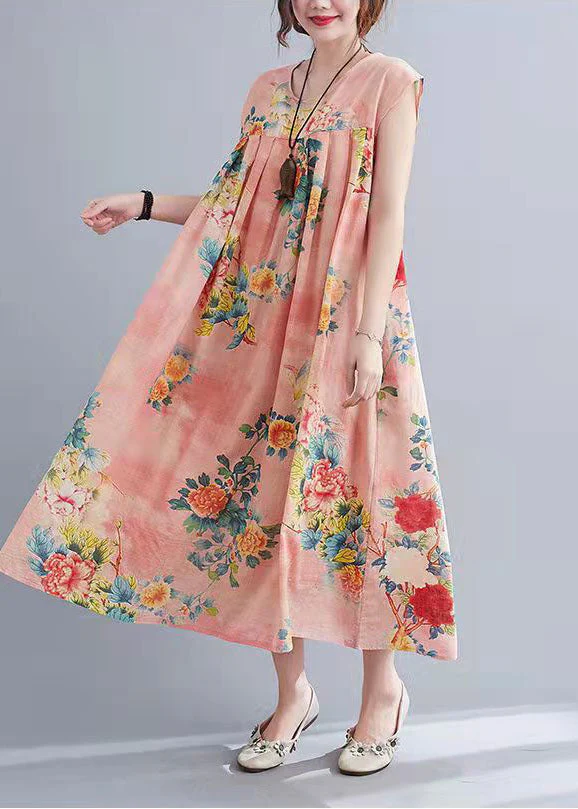DIY Pink Print Cinched Summer Long Dress - Image 3