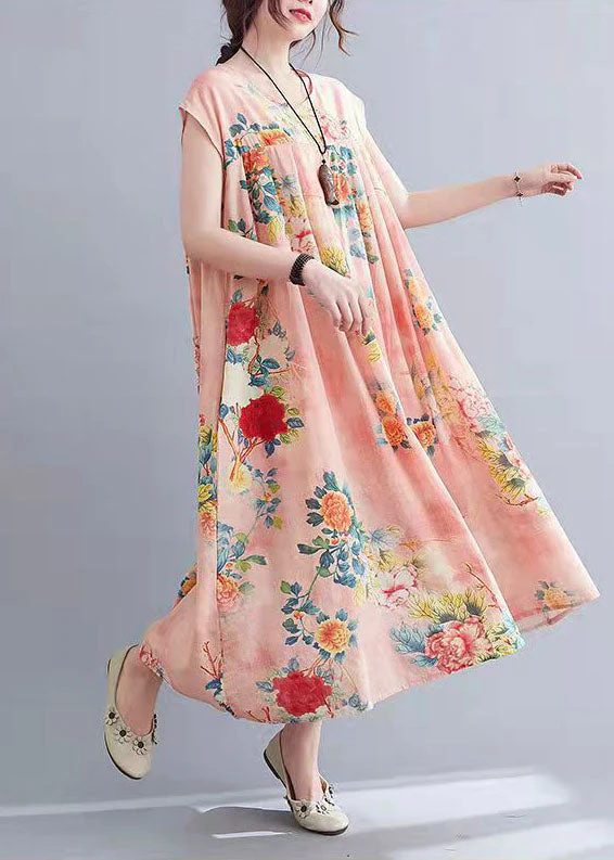 DIY Pink Print Cinched Summer Long Dress - Image 4
