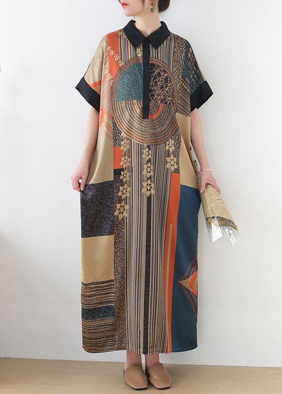 DIY Print Peter Pan Collar Button Robe Summer Chiffon Dress - Image 2