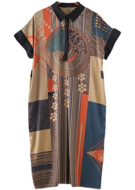 DIY Print Peter Pan Collar Button Robe Summer Chiffon Dress - Image 5