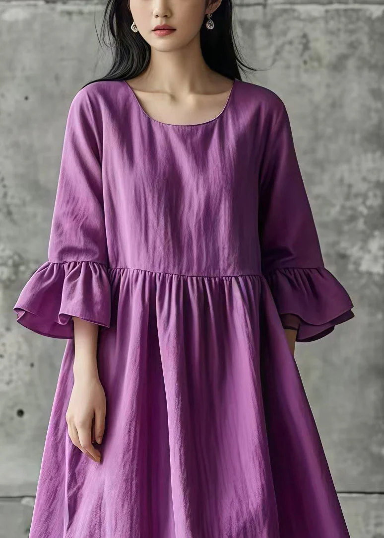 DIY Purple Asymmetrical Patchwork Cotton Long Dress Summer - Image 2
