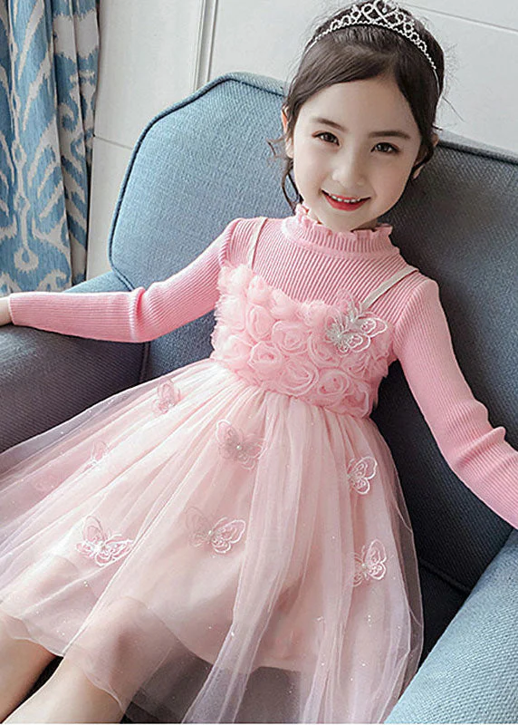 DIY Purple Butterfly Embroideried Floral Patchwork Tulle Girls Long Dresses Fall - Image 4