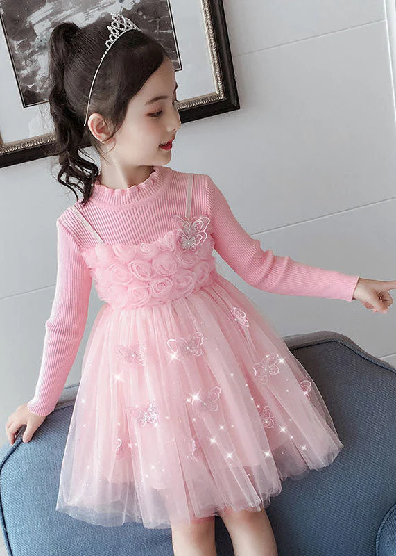 DIY Purple Butterfly Embroideried Floral Patchwork Tulle Girls Long Dresses Fall - Image 5