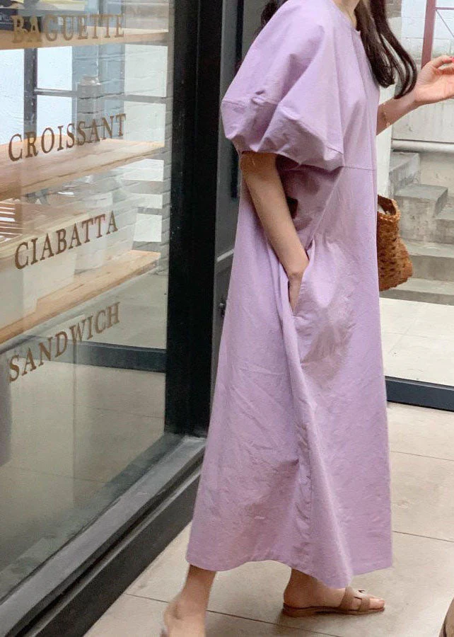 DIY Purple Cotton Casual Maxi Dresses Short Sleeve - Image 3