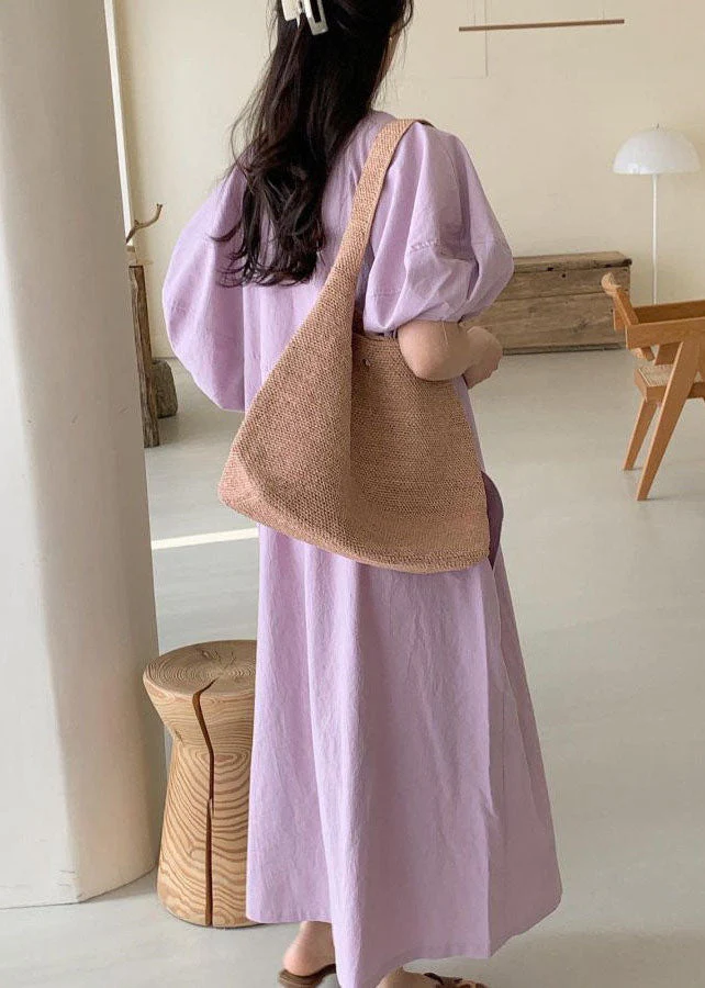 DIY Purple Cotton Casual Maxi Dresses Short Sleeve - Image 4