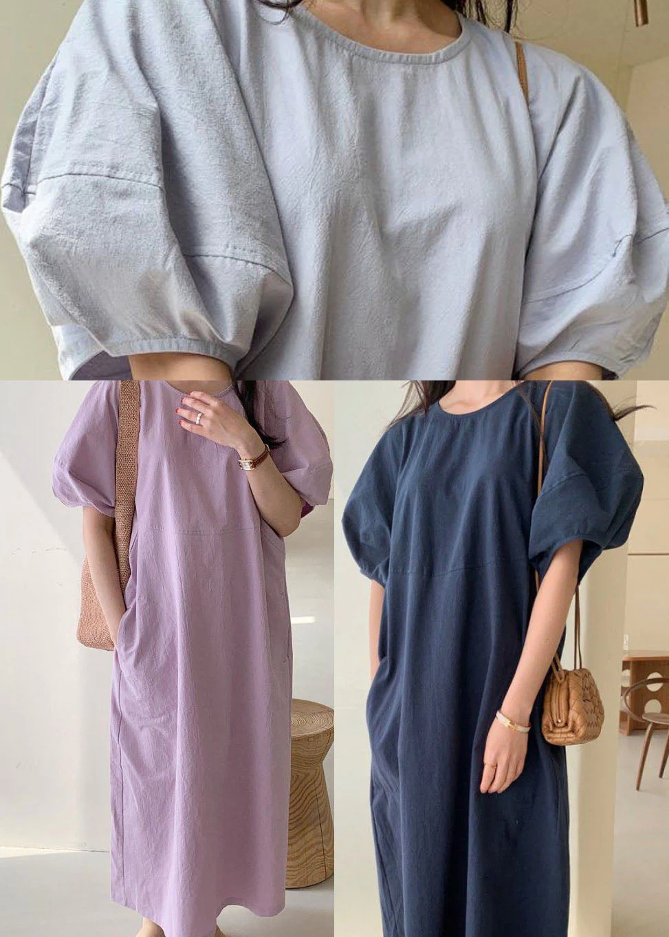 DIY Purple Cotton Casual Maxi Dresses Short Sleeve - Image 5