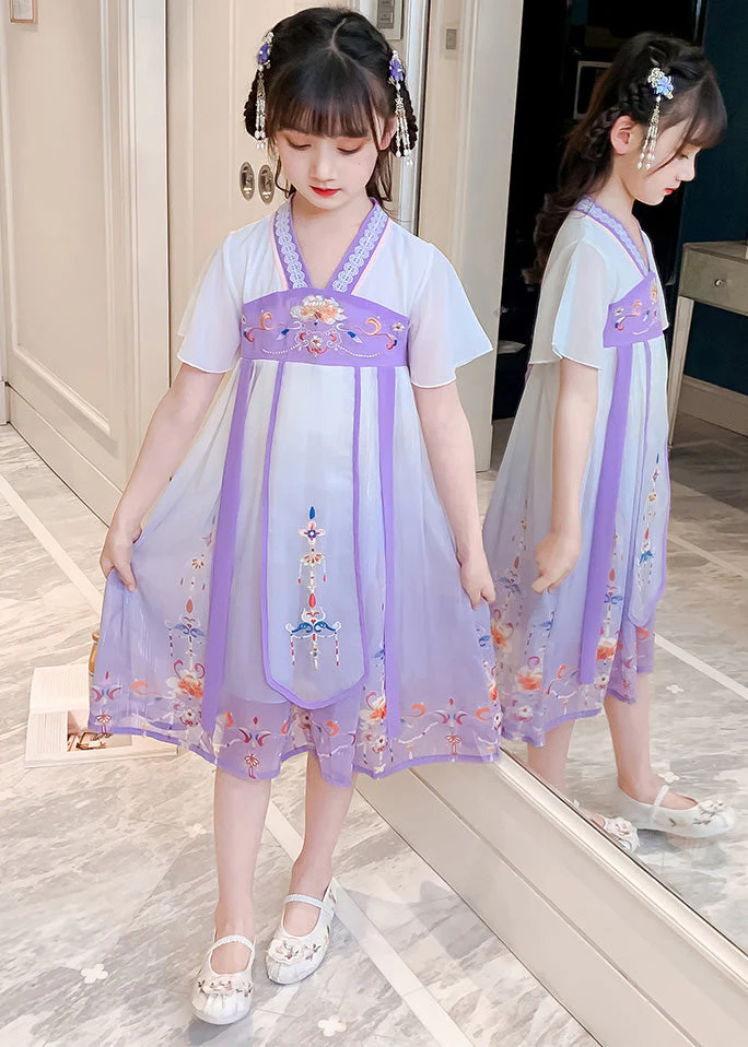 DIY Purple Embroideried Tassel Tulle Girls Long Dresses Summer - Image 4