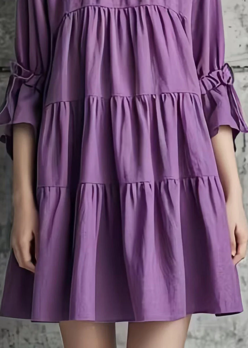 DIY Purple Oversized Wrinkled Cotton Tea Dress Summer - Image 4