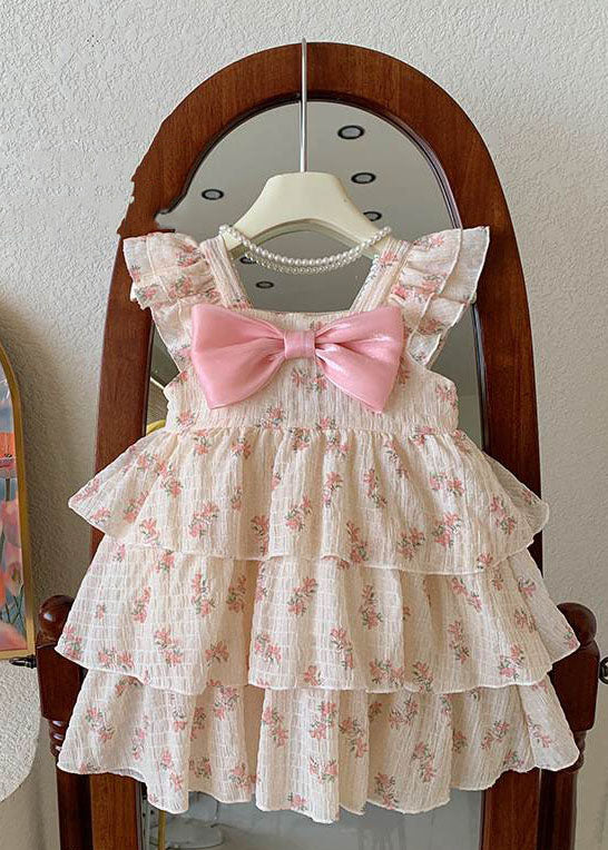 DIY Purple Print Bow Wrinkled Patchwork Cotton Kids Girls Dress Summer - Image 2