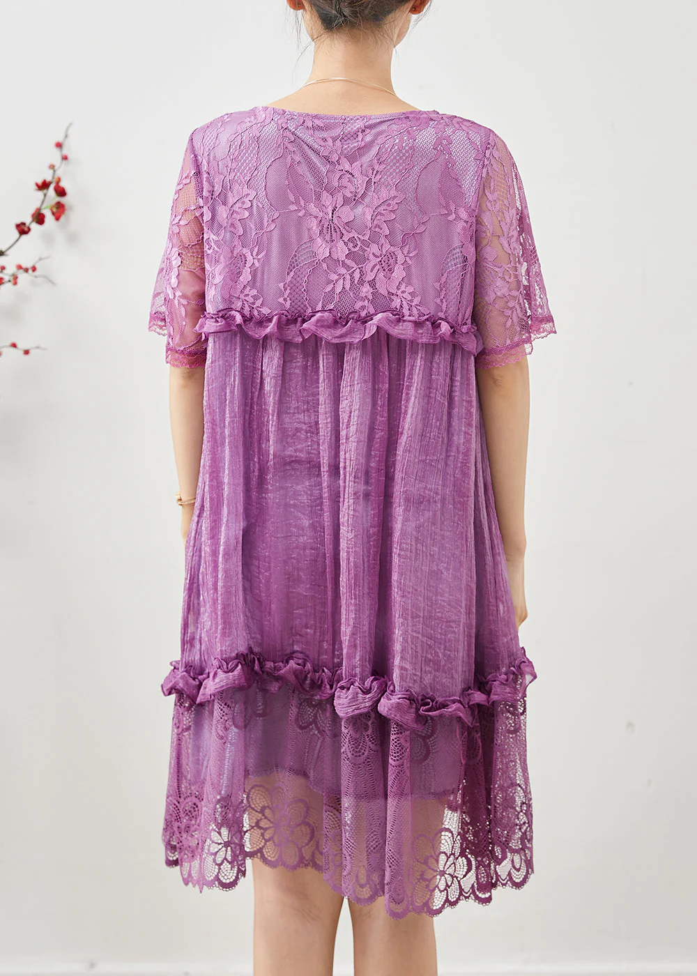 Diy Purple Ruffled Patchwork Lace Vacation Dress Summer - Image 4
