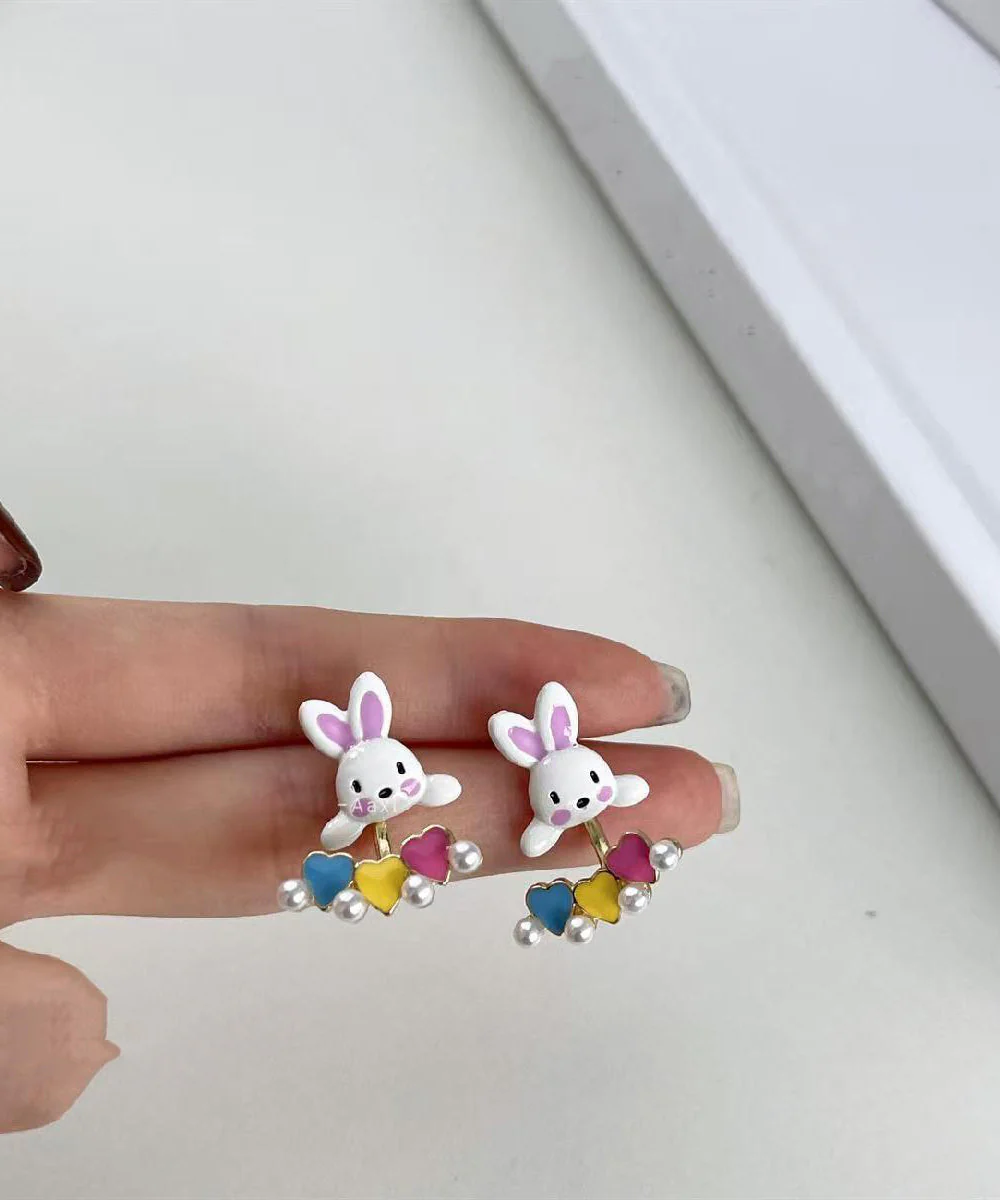 DIY Rainbow Acrylic Pearl Little Rabbit Stud Earrings - Image 3