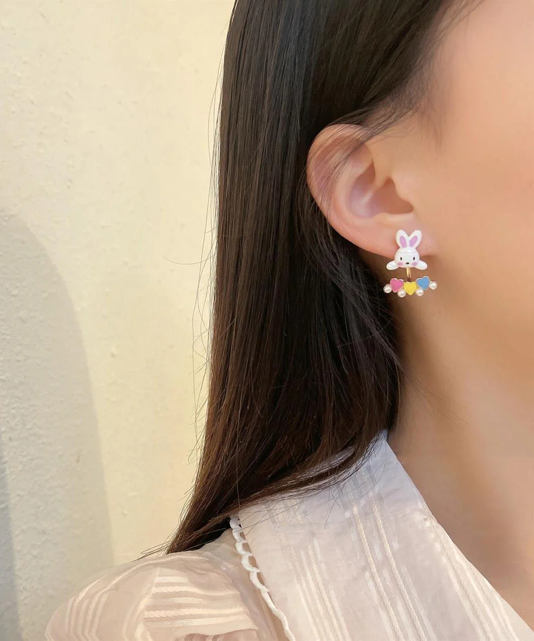 DIY Rainbow Acrylic Pearl Little Rabbit Stud Earrings - Image 4
