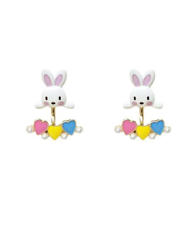 DIY Rainbow Acrylic Pearl Little Rabbit Stud Earrings - Image 5