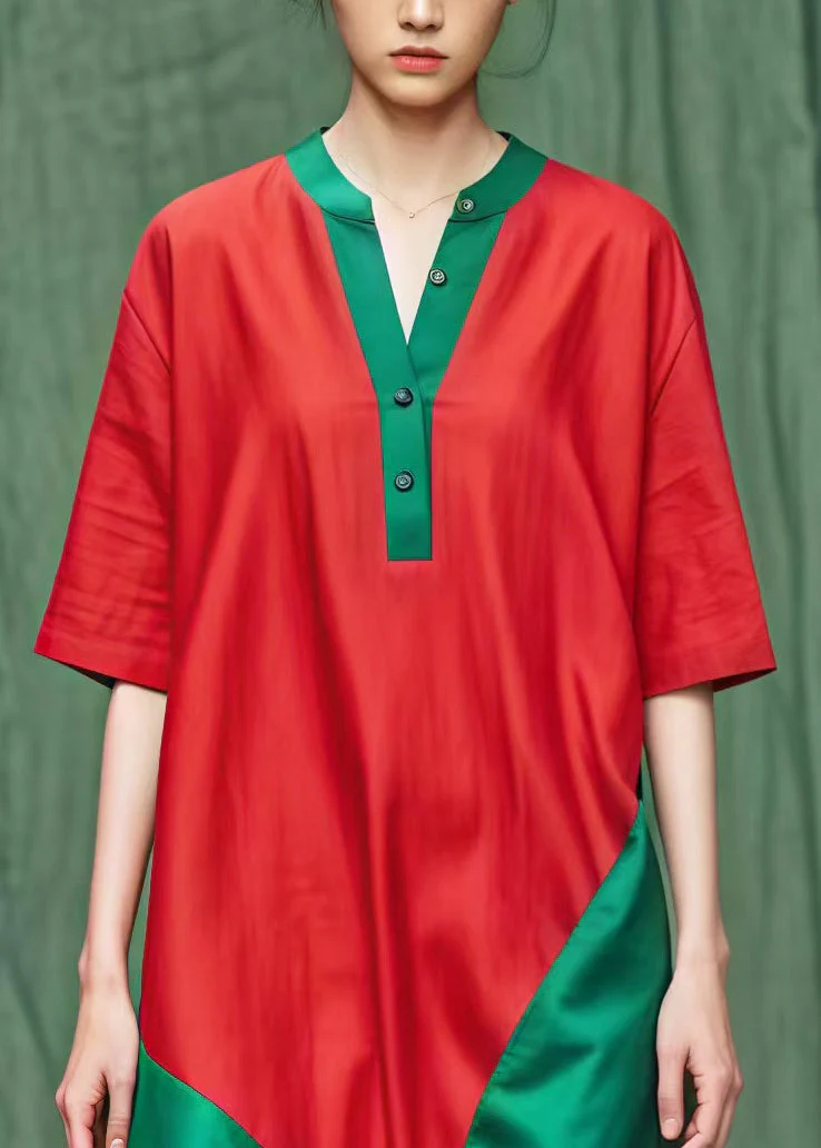DIY Red Asymmetrical Patchwork Cotton Maxi Dresses Summer - Image 3