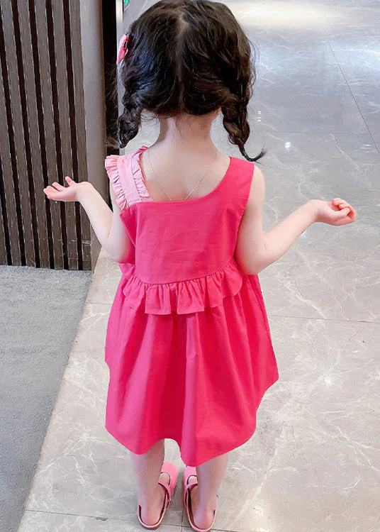 DIY Red Asymmetrical Ruffled Patchwork Little Rabbit Kids Girls Maxi Dresses Summer - Image 2