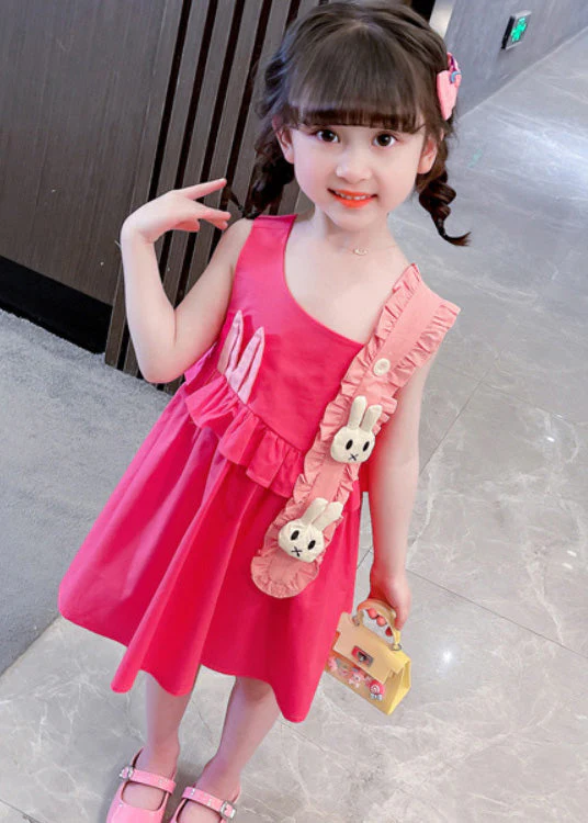 DIY Red Asymmetrical Ruffled Patchwork Little Rabbit Kids Girls Maxi Dresses Summer - Image 3