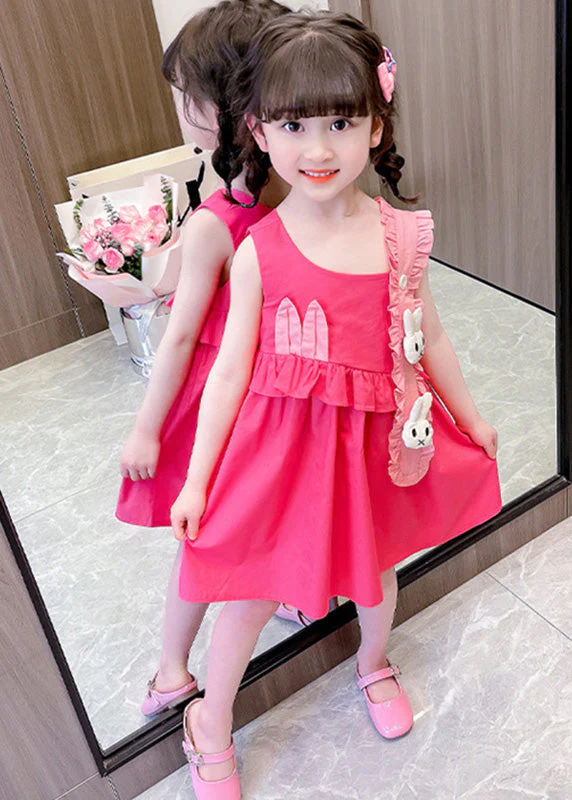DIY Red Asymmetrical Ruffled Patchwork Little Rabbit Kids Girls Maxi Dresses Summer - Image 4