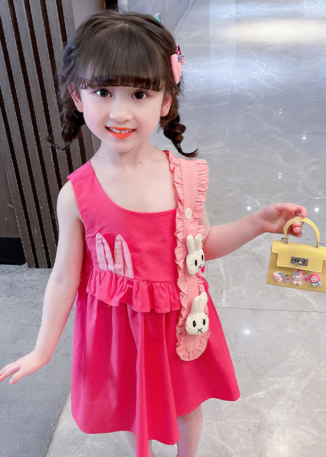 DIY Red Asymmetrical Ruffled Patchwork Little Rabbit Kids Girls Maxi Dresses Summer - Image 5