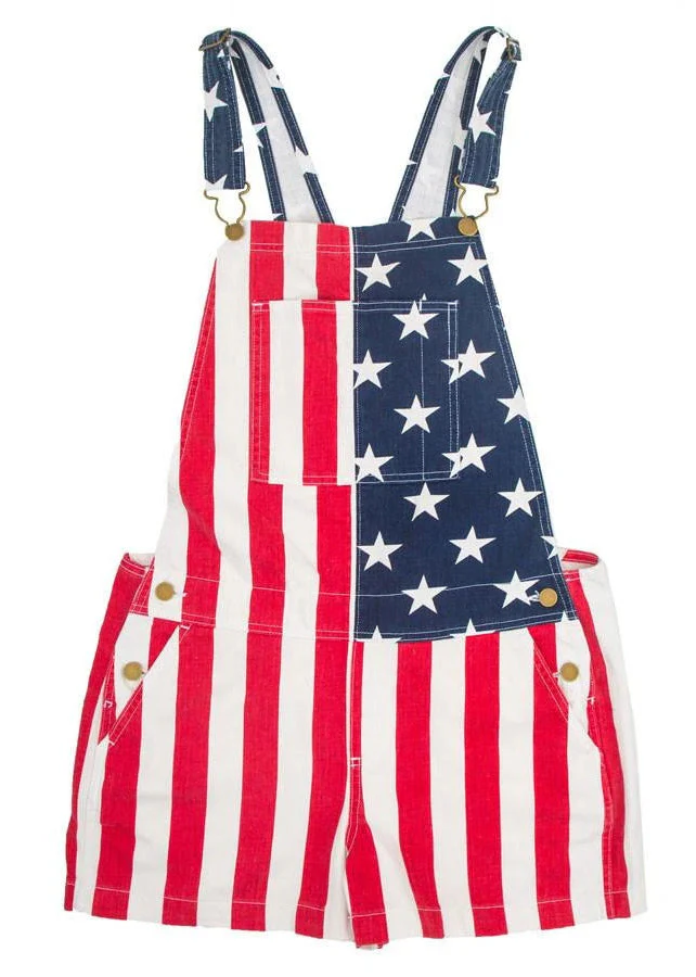 Diy Red Blue Pocket Striped Patchwork Independence Day Print Cotton Strap Dress Summer - Image 4