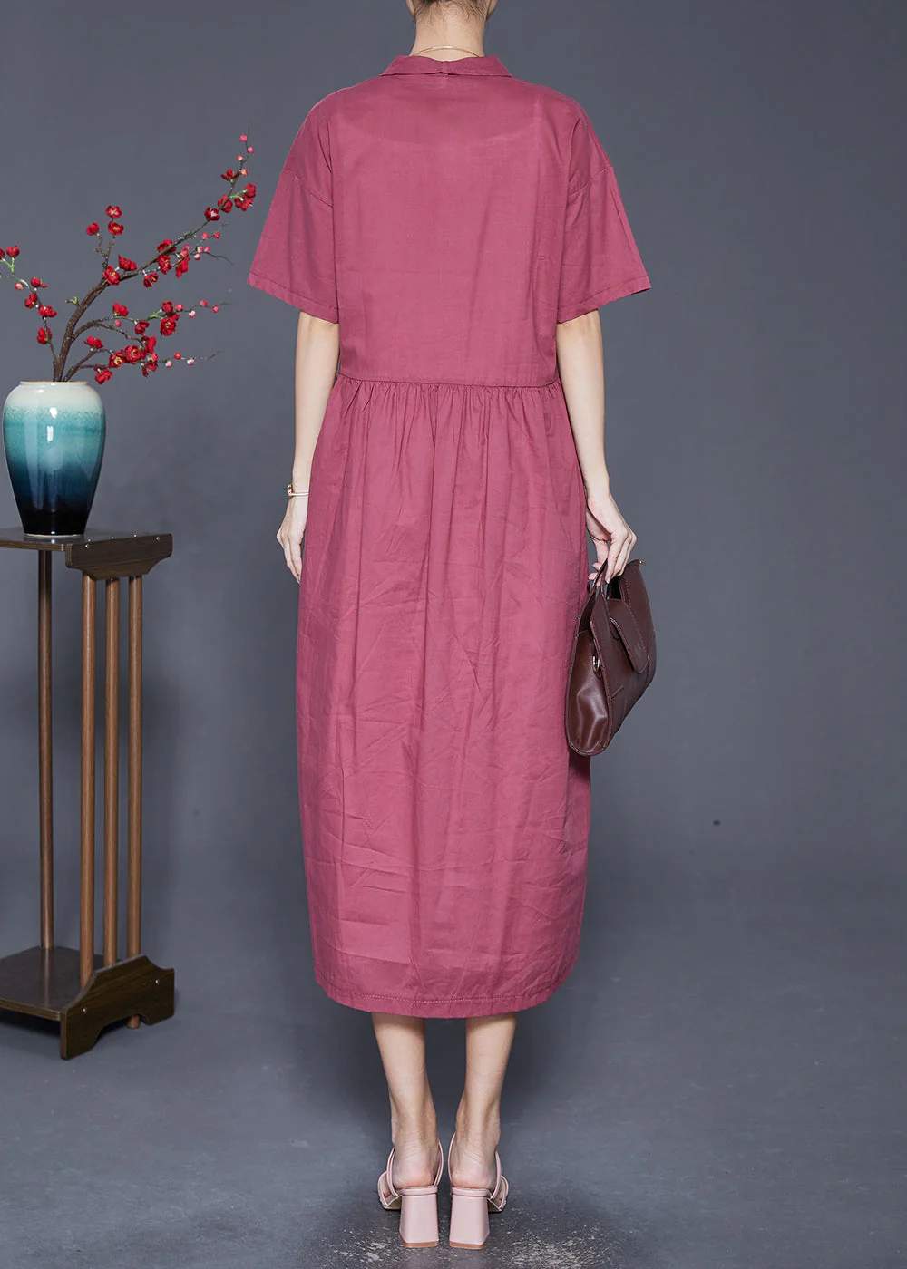DIY Red Chinese Button Exra Large Hem Linen Maxi Dresses Summer - Image 4