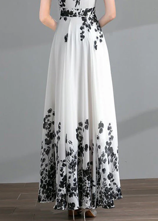 DIY Red O-Neck Print Tunic Chiffon Holiday Long Dresses Long Sleeve - Image 5