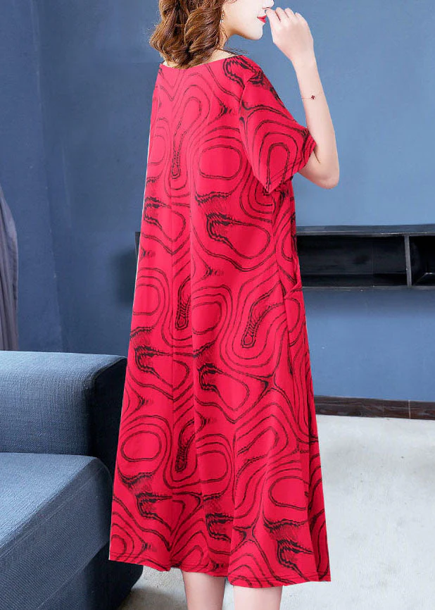 DIY Red O Neck Striped Patchwork Cotton Dresses Summer - Image 5