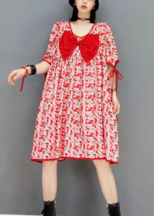 diy Red V Neck Print Half Sleeve Fall Dresses - Image 3