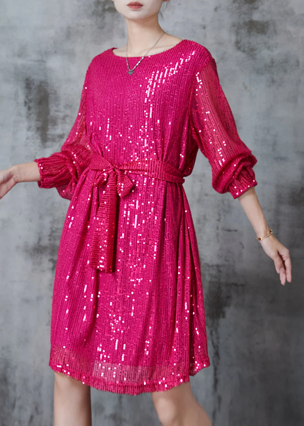 DIY Rose Sequins Tie Waist Tulle Day Dress Spring - Image 2