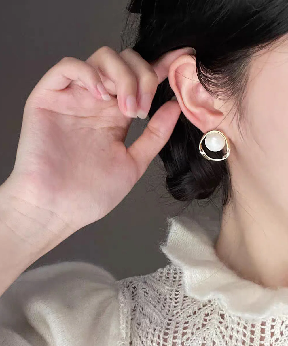 DIY White Copper Overgild Pearl Stud Earrings - Image 2