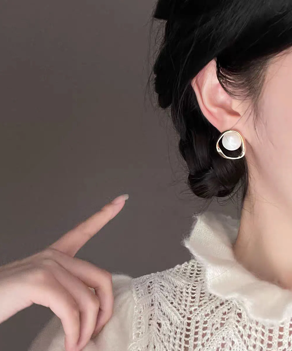 DIY White Copper Overgild Pearl Stud Earrings - Image 3