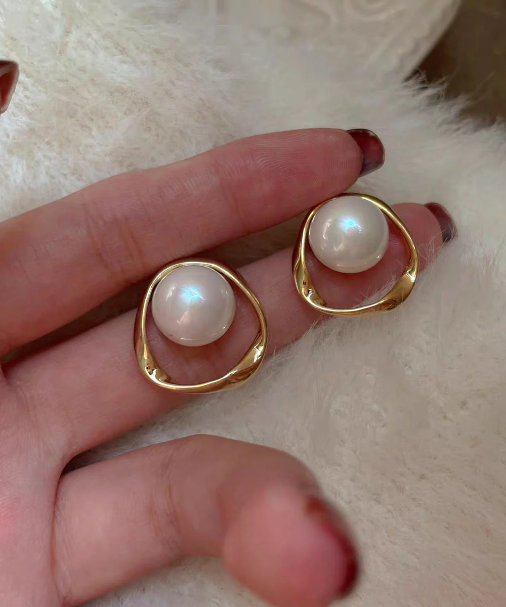 DIY White Copper Overgild Pearl Stud Earrings - Image 4