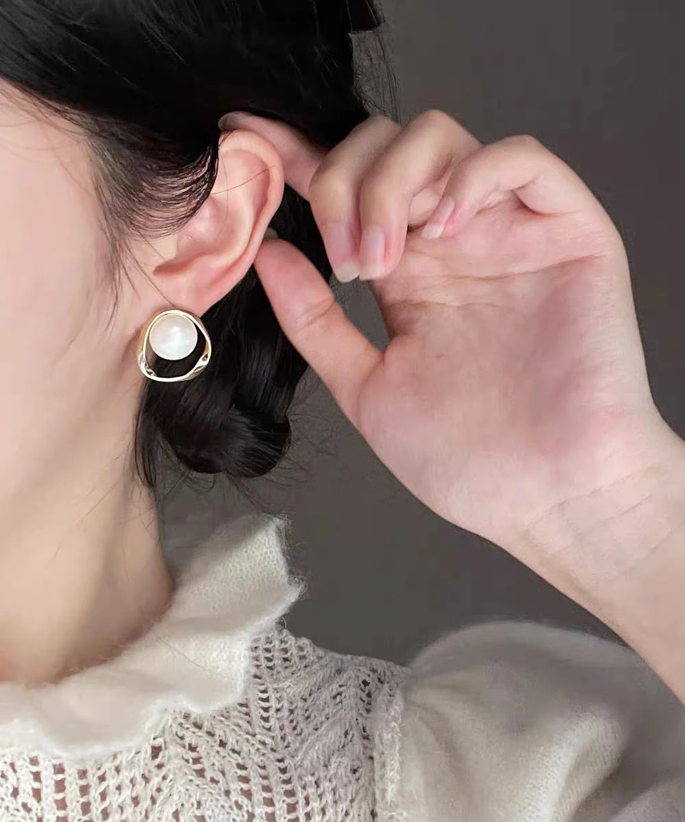 DIY White Copper Overgild Pearl Stud Earrings - Image 5