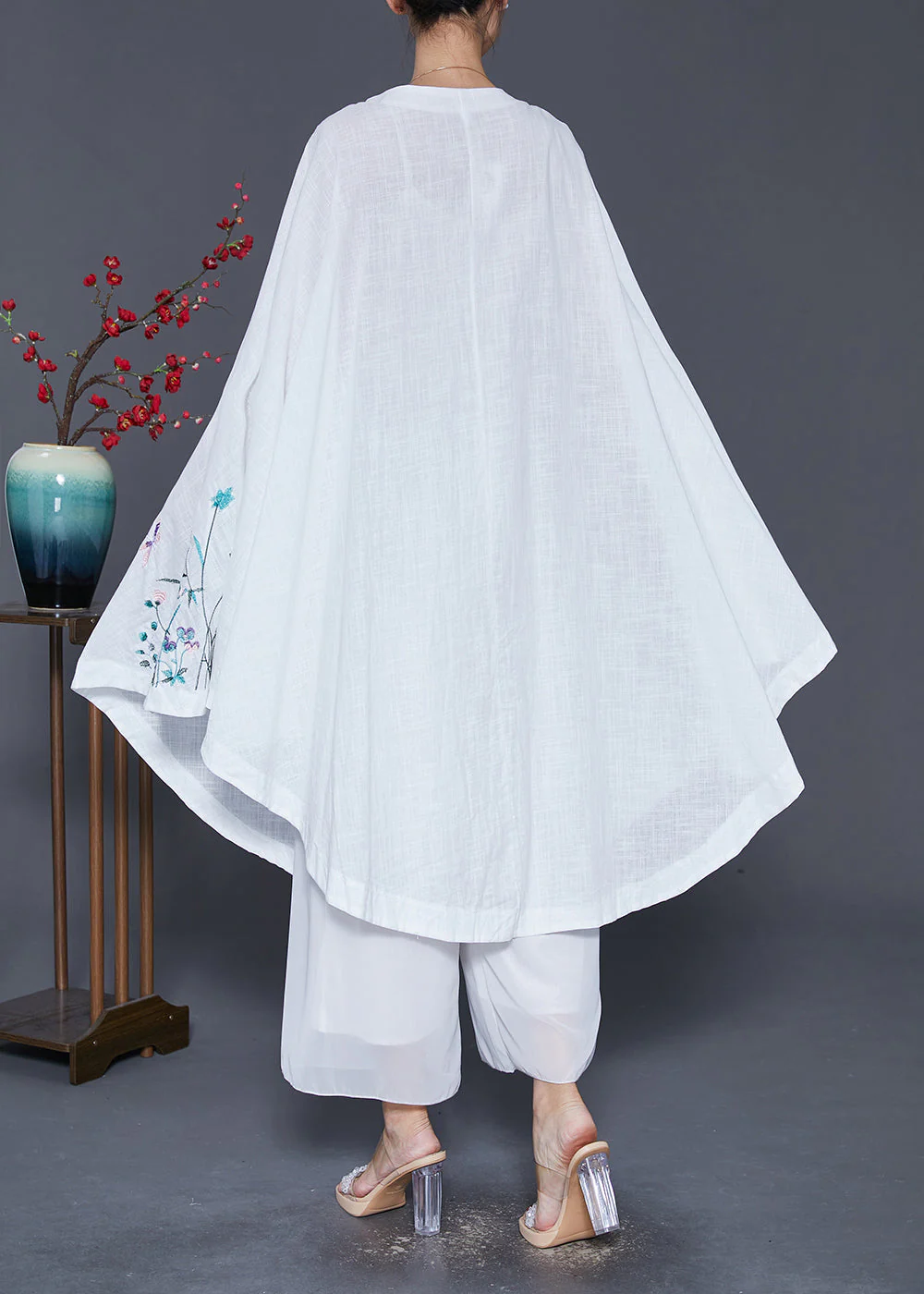 DIY White Embroideried Oversized Linen Dress Fall - Image 2